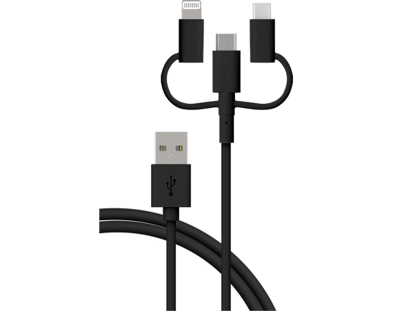 Câble 3 en 1   USB A/micro USB & USB C & Lightning 1,2m Noir Bigben