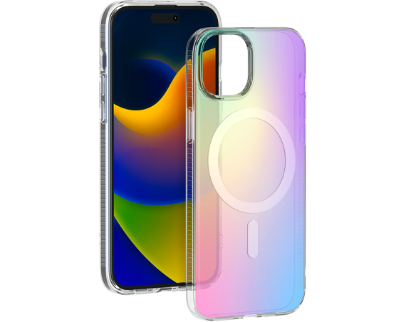 Coque iPhone 15 Plus Compatible MagSafe Hybride Semi-transparente Irisée  Bigben