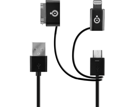 Pack charge 3 en 1 noir pour iPhone et téléphones micro USB