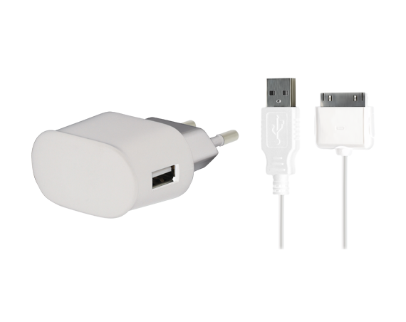 Chargeur maison Blanc  USB A 1A + Câble USB A/30 PINS - Bigben